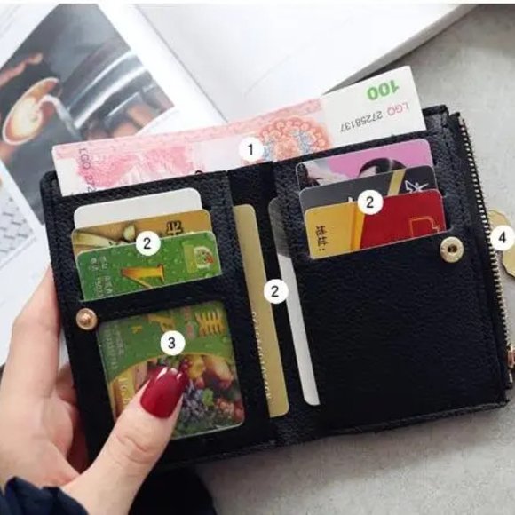 FAUX LEATHER CHERRY BI FOLD MULTI SLOT COIN WALLET PURSE - Picture 5 of 12